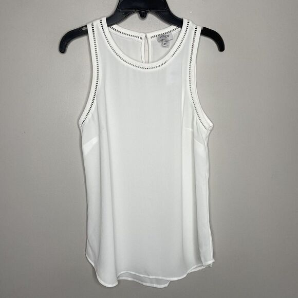 J CREW Womens Ivory Sleeveless Top NEW Ladder Trim Lightweight AD366 $49 Sz 00 - Picture 1 of 8